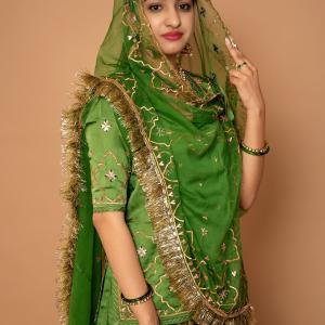 Forest Green Sikhiya Work Rajputi Poshak Set (Unstitched) | Traditional Real Work, Bamber Satin | Jaipurio Ethnic Wear